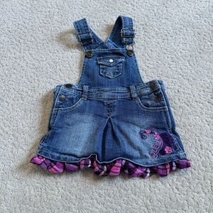 Guess Denim Jeans Overalls Dress with Pink Purple Ruffle Trim